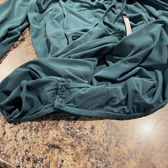 Torrid Bodysuit Ruched Halter Tie 3/4 Puff Sleeve Boho Cottage Retro Green 1 1X - Picture 6 of 7